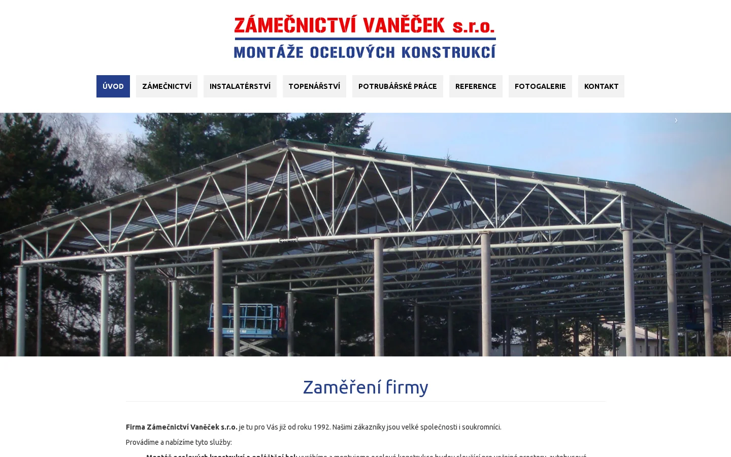 Zámečnictví Vaněček, s.r.o. website