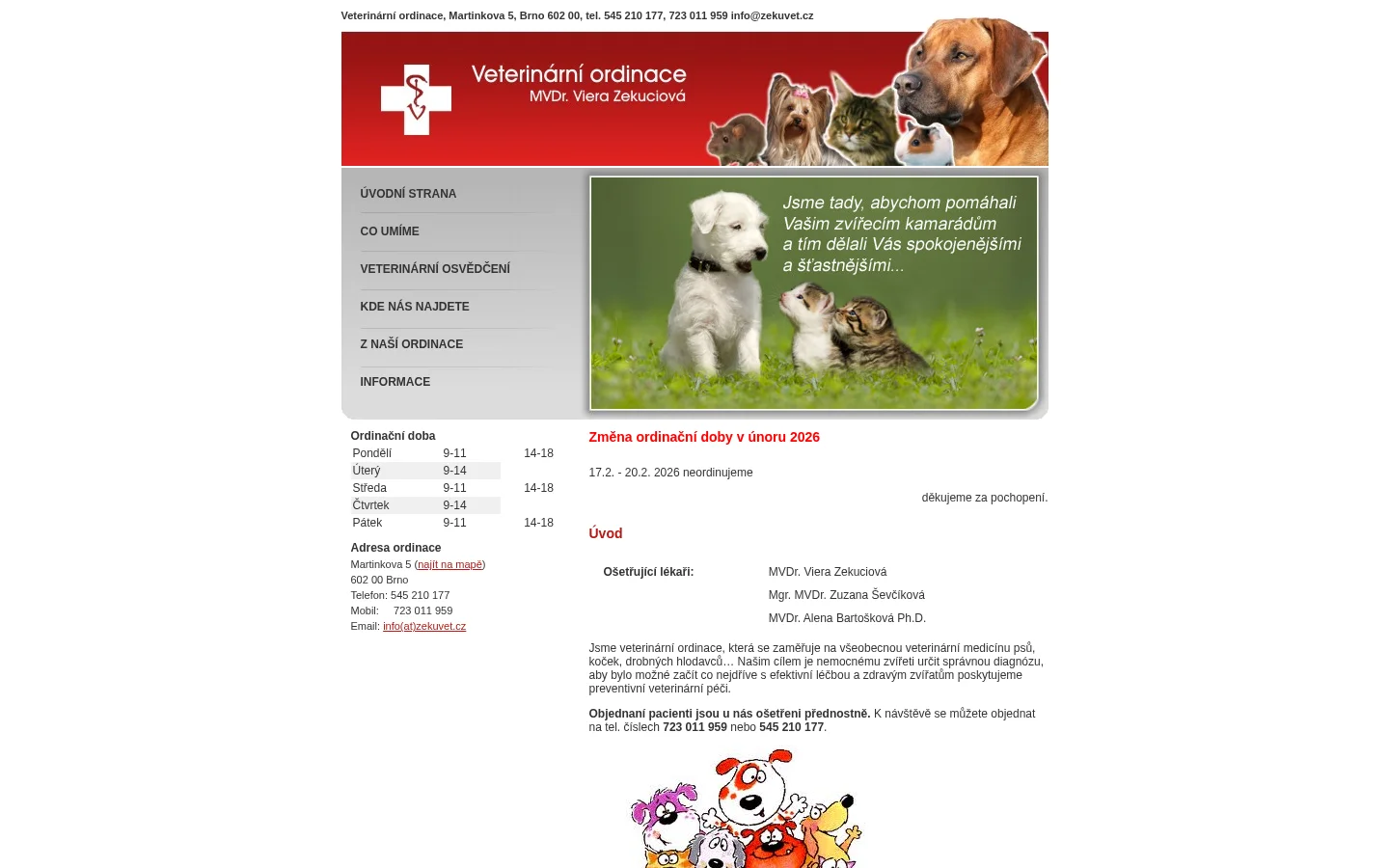 Veterinární ordinace - MVDr. Viera Zekuciová website