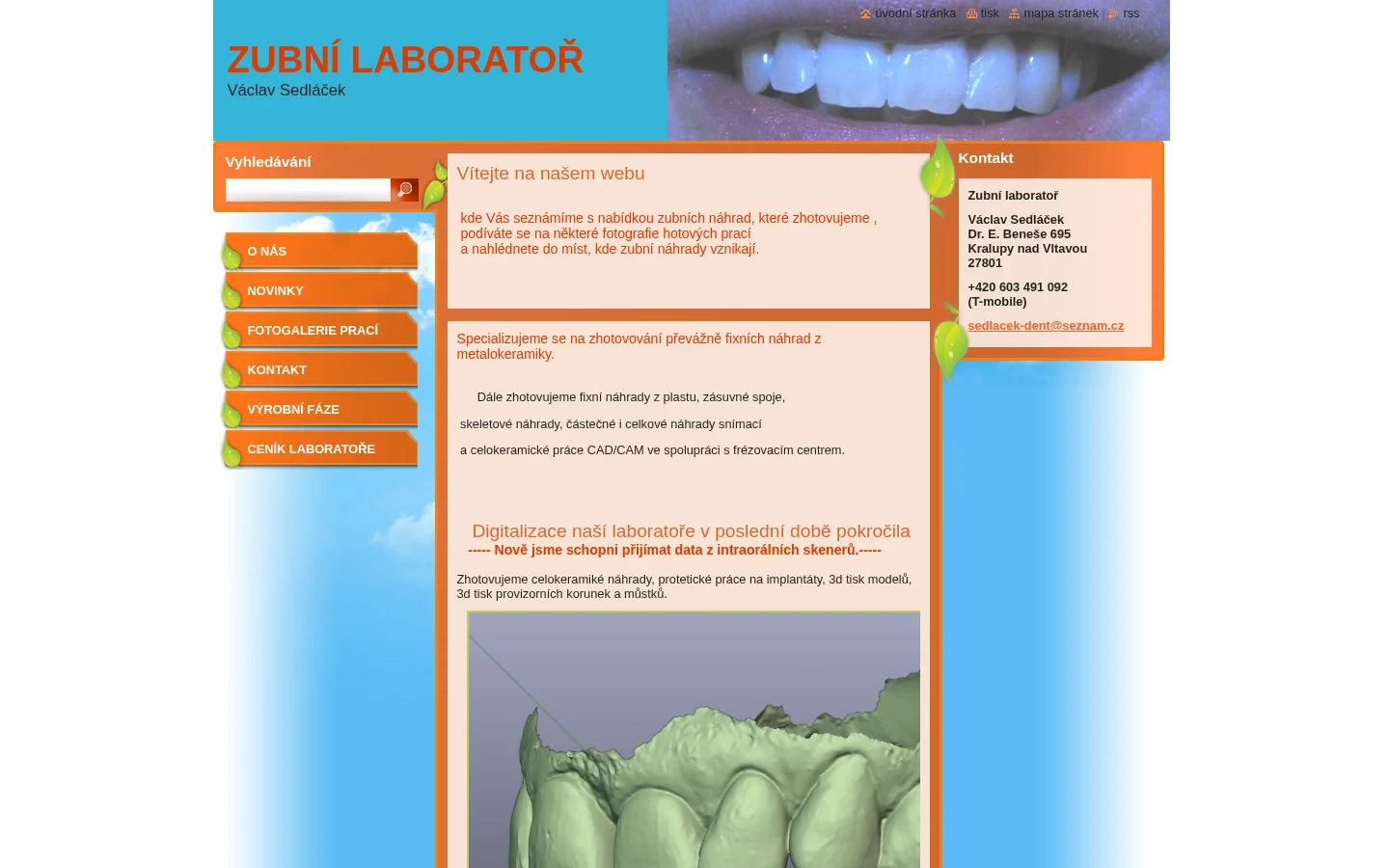 Václav Sedláček - zubní laboratoř website